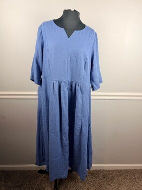LINENBee 3/4 SLEEVES AND PRINCESS SEAMS DELILAH MIDI LENGTH blue READ SIZE large